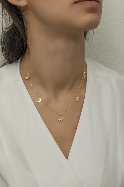 Nereze 925 Ayar Gümüş Gold Kelebek Şans Kolye