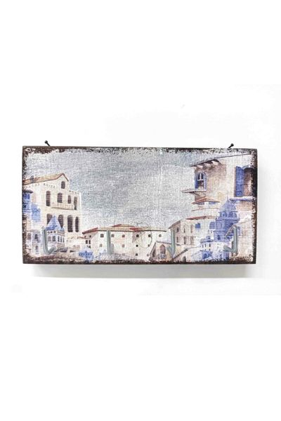 CajuArt Keychain Hanger Decorative Wooden Old Buildings
