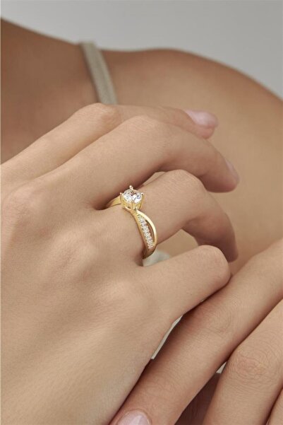 ALYANSEVİM Zirkon Taşlı Altın Kaplama Gümüş Kadın Yüzük