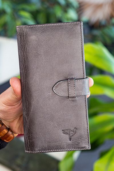 Garbalia Albert Genuine Leather Crazy Gray Unisex Wallet with RFID Blocking Phone Compartment