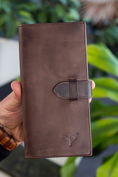 Garbalia Albert естествена кожа Rfid блокиране Crazy Brown унисекс портфейл с отделение за телефон