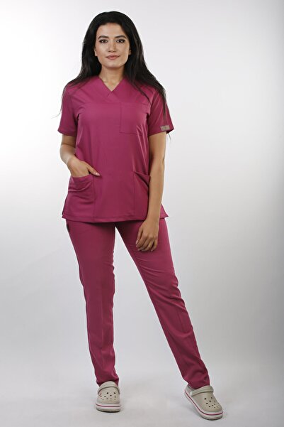 Eflex Costum chirurgical din lycra pentru femei, fără nevoie de călcat, fucsia