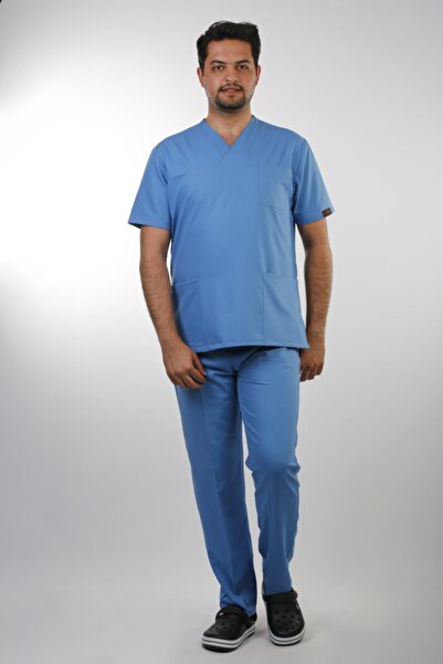 Eflex Ledeno plavi muški hirurški set - Sa likrom i ne zahteva glačanje