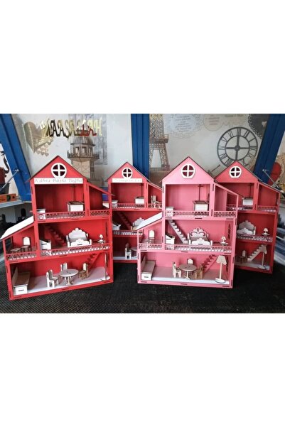 damlakids Ahşap Oyun Evi Barbi Bebek Oyun Evi 60 Cm