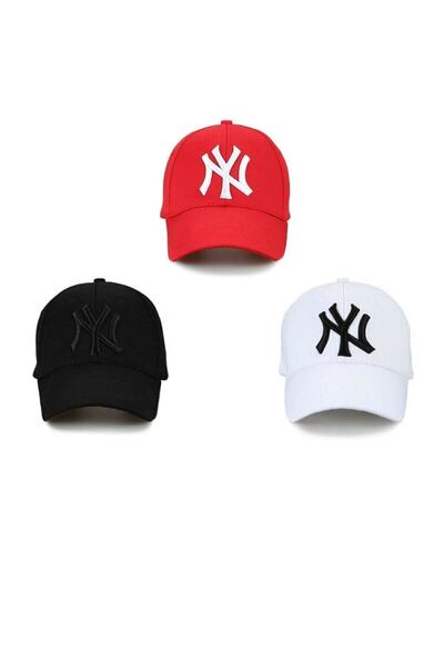 Genel Markalar Ny New York Şapka Unisex 3 Lü Set Siyah Beyaz Kırmızı