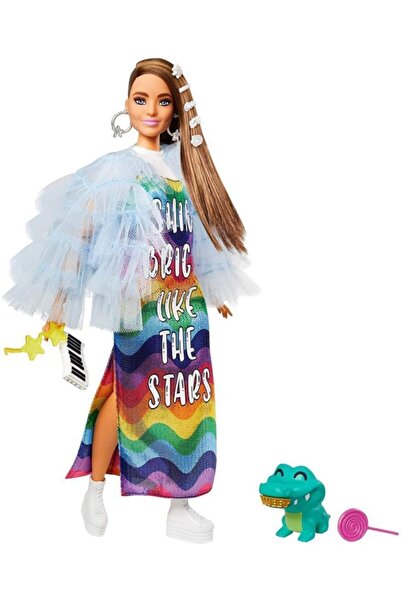 mattel Barbie Extra Renkli Elbiseli Bebek Ve Hayvan Arkadaşı Timsah No:9 - Grn27-gyj78