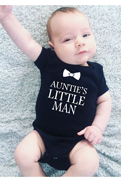 venüsdijital Auntıe S Little Man Design Black Baby Zıbın Body