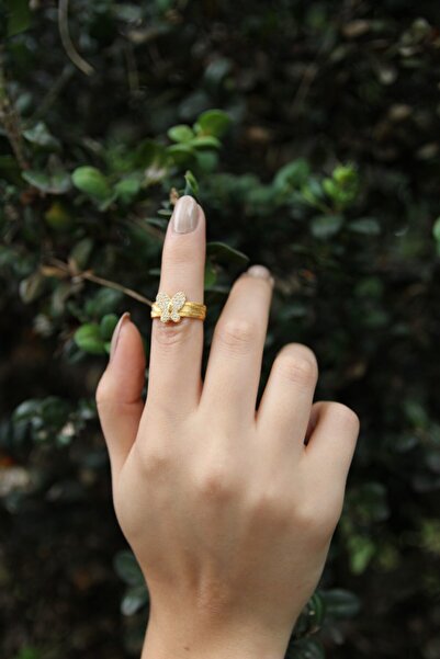 Altuntaş Gold&Silver Trabzon Hasır Kelebek Taşlı Altın Kaplama Gümüş Yüzük