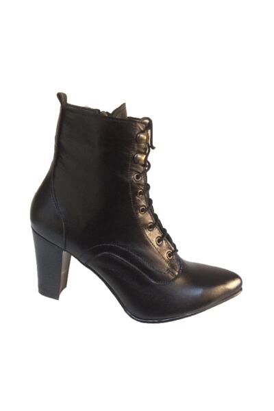 Elegan Küçük & Büyük Numara Siyah Hakiki Deri Postal Stiletto Bot