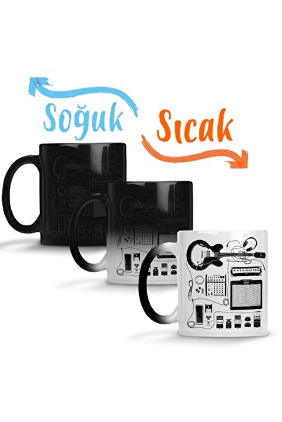 Baskı Dükkanı Gitar Amfi Gitarist Pedal Kedi Sihirli Kupa Bardak Porselen