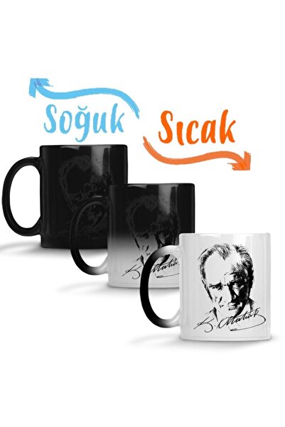 Baskı Dükkanı Atatürk Imzalı Sihirli Kupa Bardak Porselen