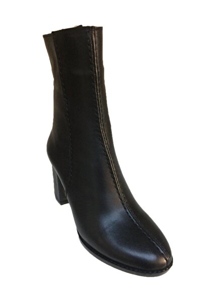 Elegan Küçük & Büyük Numara Siyah Hakiki Deri Alçak Topuk Yarım Bot