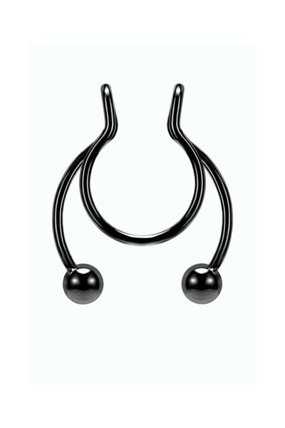 Jaida Moda Unisex Siyah Cerrahi Çelik Septum Labret Fake Deliksiz Piercing
