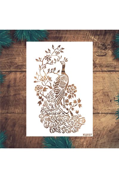 STENCİLTASARIM Stencil Design Ku037 Peacock - Decorative Wall, Item, Tile, Fabric Painting Templates 21x30 Cm
