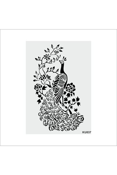 STENCİLTASARIM Stencil Design Ku037 Peacock - Decorative Wall, Item, Tile, Fabric Painting Templates 21x30 Cm