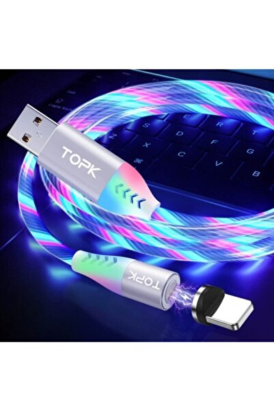 TOPK Manytetik Mıknatıslı Çok Renk Kayar Işıklı Mikro Usb Kablo