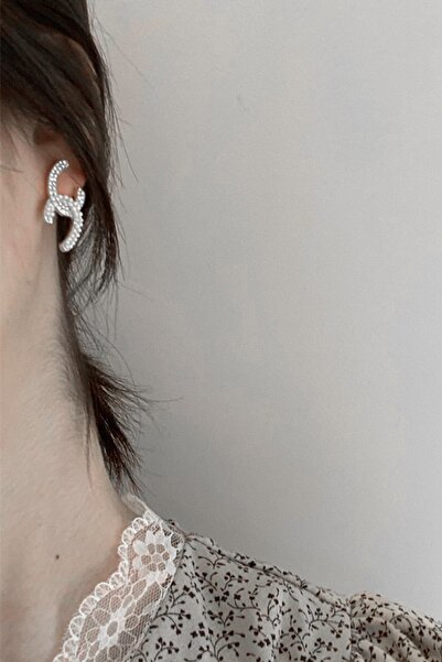 Dora Accessories İncili ve Beyaz Taşlı Tasarım Rodyum Renk Küpe