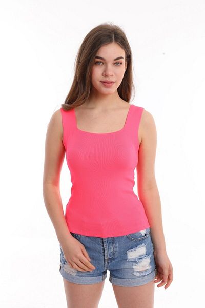 Pinpery Γυναικεία Neon Pink Χρώμα τετράγωνο λαιμό λουράκι πλεκτό Μπλούζα Athlete