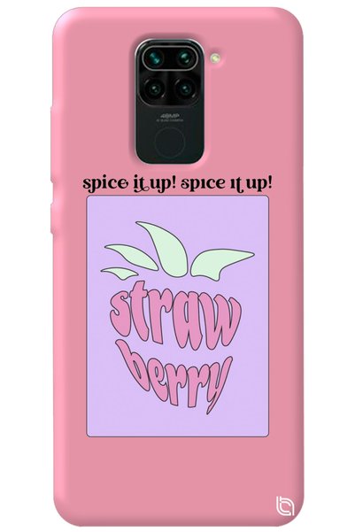 WANNA PROTECT Xiaomi Redmi Note 9 Pink Color Premium Velvet Strawberry Patterned Silicone Phone Case