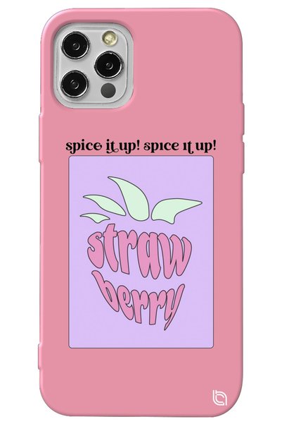 WANNA PROTECT iPhone 13 Pro Pink Color Premium Velvet Strawberry Patterned Si...