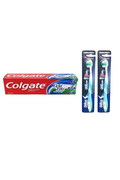 Colgate معجون أسنان 100 مل تأثير ثلاثي قطعة واحدة + فرشاة أسنان ديفاس للعناية...