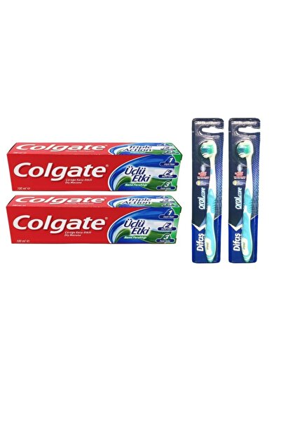 Colgate معجون أسنان 100 مل تأثير ثلاثي 2 قطعة + فرشاة أسنان ديفاس للعناية بال...