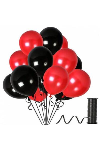 Genel Markalar - 100 Adet Kırmızı-siyah Renk Metalik Helyum Uyumlu Uçan Balon...