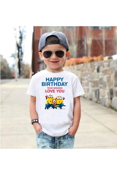 ScubaPromoTurkey Happy Birthday Minions Printed Kids Unisex T-Shirt