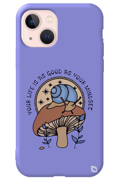 WANNA PROTECT iPhone 13 Lilac Colored Premium Velvet Mushroom Patterned Silic...