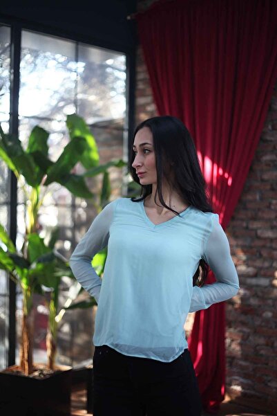 Blues Outlet Γυναικεία μπλούζα σιφόν με λαιμόκοψη V-πράσινη