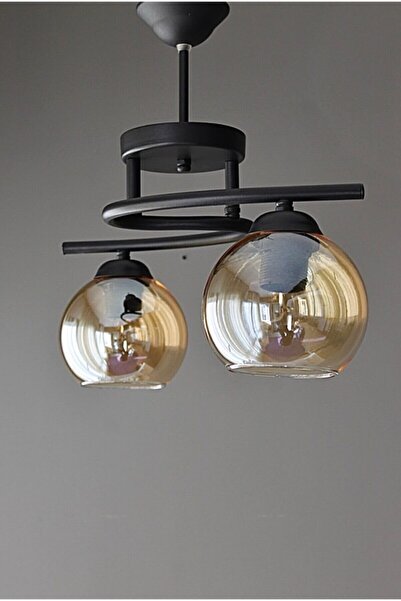 AVİZEVİ Aydınlatma Siyah Bal Camlı Salon Oda Poyraz 2 Li Avize