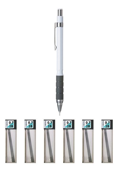 GLANCE Tombow Sh-300 Grip Mechanical Pencil 0.7 Mm White Tombow Mono Lead 0.7 Mm Tip Gift 6 Pieces