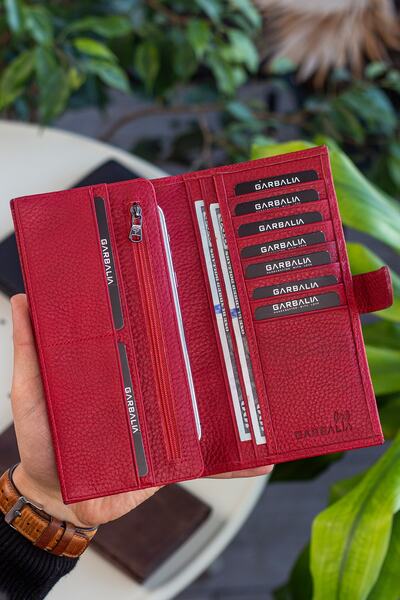 Garbalia Albert Genuine Leather Red Unisex Wallet with RFID Blocking Phone Compartment