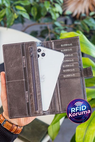 Garbalia Albert Genuine Leather Crazy Gray Unisex Wallet with RFID Blocking Phone Compartment