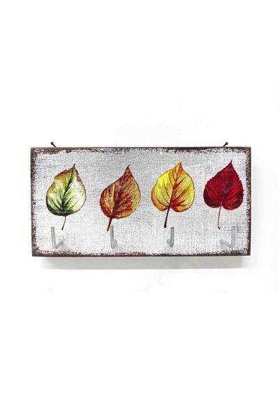 CajuArt Quadruple Decorative Wooden Keychain Hanger Leaf