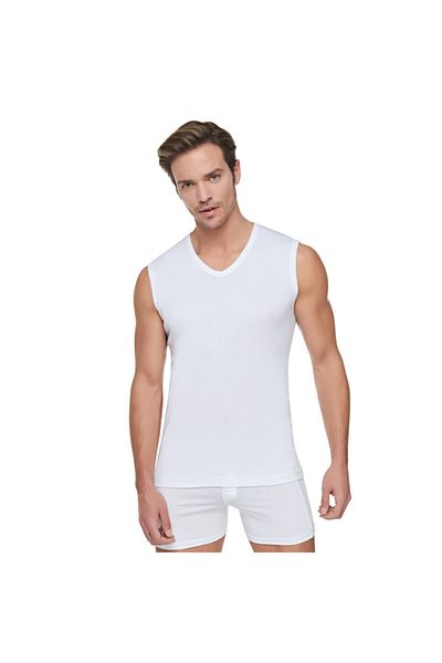 Tutku Ter0401 / Rib Sports Undershirt V-Neck (6 Τεμάχια) |   Λευκός