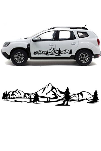 CreateFol 160 X 40 Cm  ÇİFT TARAF Siyah Dağ Manzara Off Road Kamp Araba Stick...