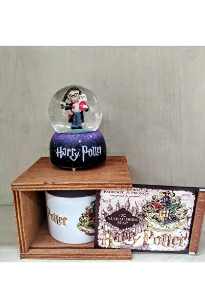 herkesetoptantic Harry Potter Tasarımlı Ahşap Kutulu Bardak Ve Işıklı Orta Boy Kar Küresi