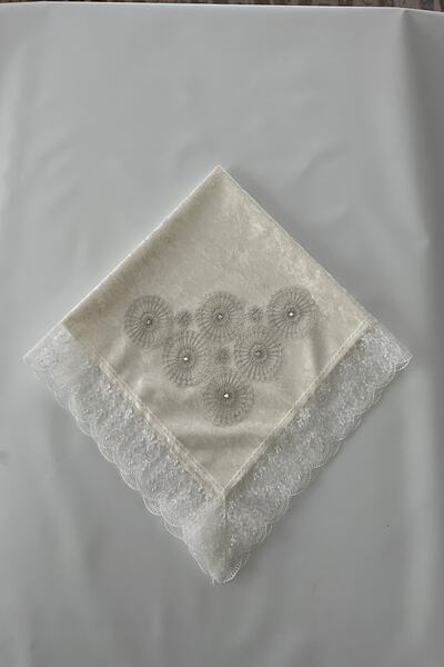 Genel Markalar Kadife Fransız Güpürlü Dantel Inci Işlemeli Çeyizlik Lüks Bohça Cappucino Krem Gri Pudra