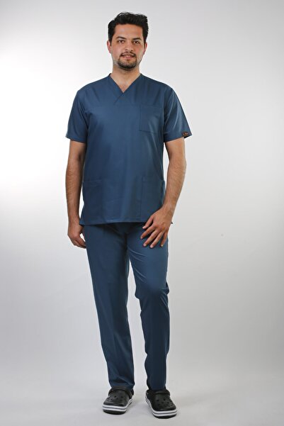 Eflex Muško Sa likrom hirurško odelo bez glačanja, petrolno plavo