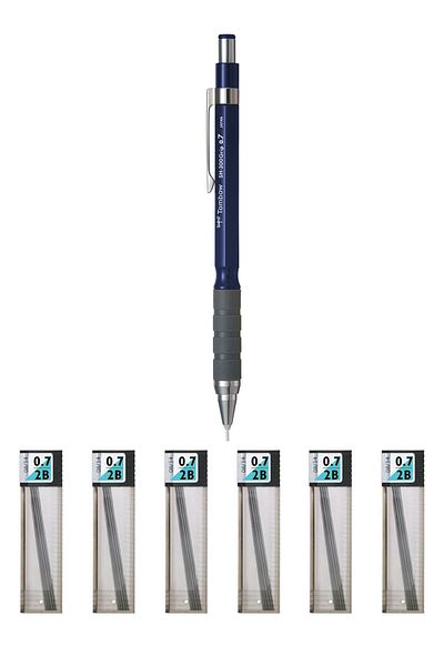 GLANCE Tombow Sh-300 Grip Mechanical Pencil 0.7 Mm Dark Blue Tombow Mono Lead 0.7 Mm Tip 6 Pieces
