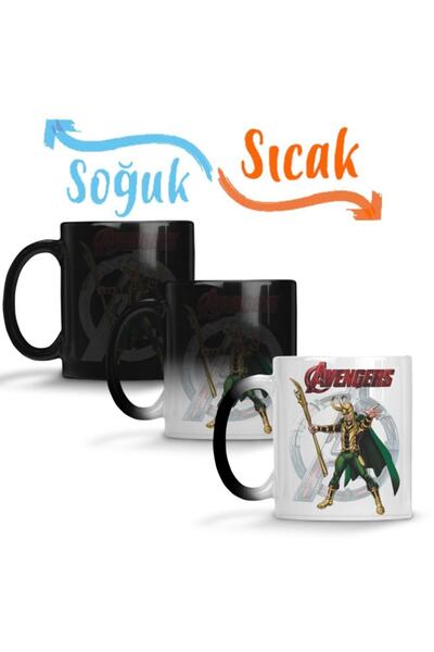 Baskı Dükkanı Avengers Loki Sihirli Kupa Bardak Porselen