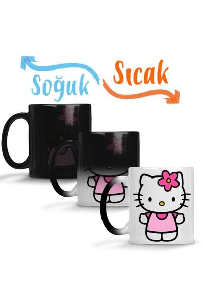 Baskı Dükkanı Gatinha Kitty Hello Kitty Sihirli Kupa Bardak Porselen