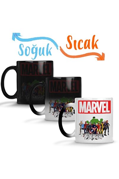 Baskı Dükkanı Marvel Avengers 02 Sihirli Kupa Bardak Porselen
