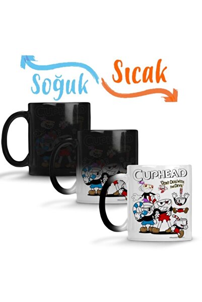 Baskı Dükkanı Cuphead Three Sihirli Kupa Bardak Porselen