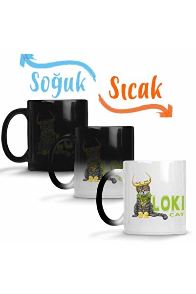 Baskı Dükkanı Loki Cat Kedi Sihirli Kupa Bardak Porselen
