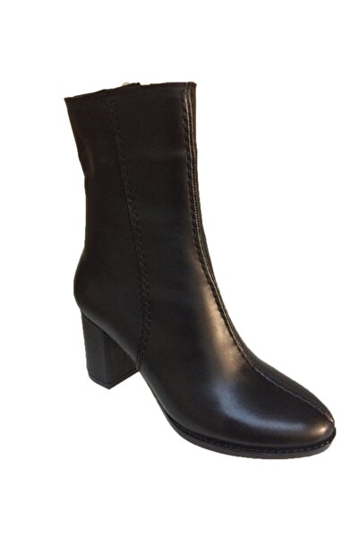 Elegan Küçük & Büyük Numara Siyah Hakiki Deri Alçak Topuk Yarım Bot