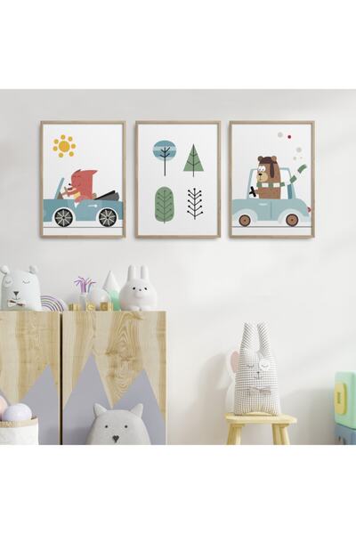 HOMEPACK Natural Wooden Framed Children's Room 3-Piece Painting Set Kids-A01