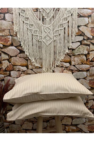 EVYA Μαξιλαροθήκη Beige Luxury Hotel Series 2-pack 50x70cm Ριγέ μεταξωτή υφή Βαμβακερό σατέν Φιλικό προς το δέρμα