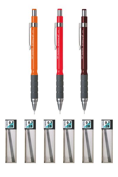 GLANCE Tombow Sh300 Grip Mechanical Pencil 07mm Burgundy Pink Orange Tombow Mono Lead 07 Nib Gift 6 Pieces